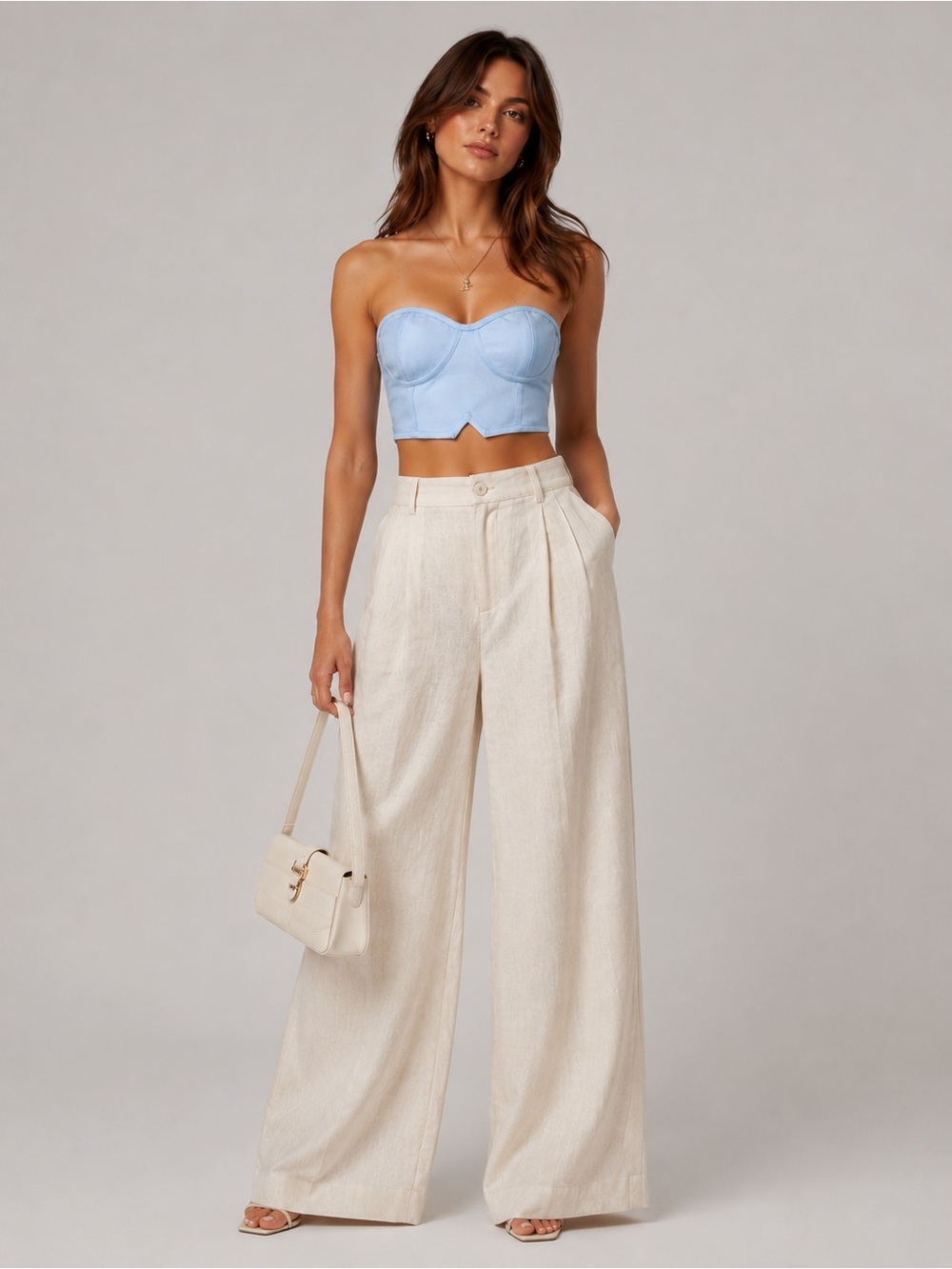 SUPERDOWN Powder Blue Crop Corset Top